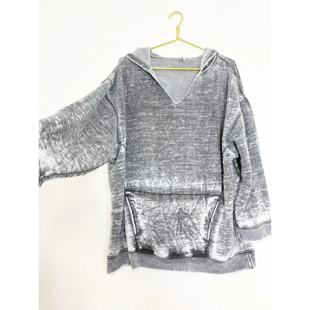 Free People Get It Distressed Oversized Burnout Hoodie Sweater Size XS Gray